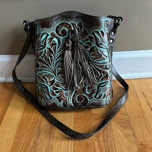 Patricia Nash Teal embossed shoulder bag